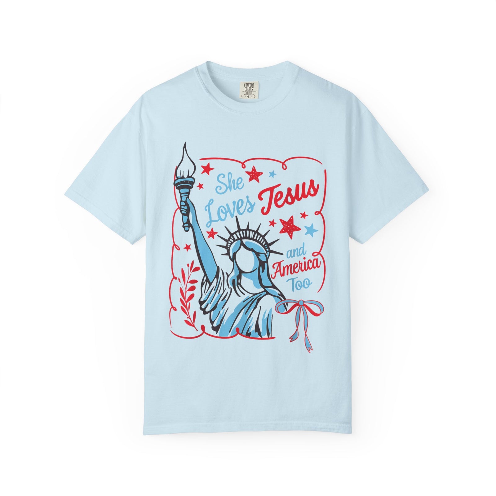She Loves Jesus and America Too Tee Patriotic Christian Graphic T-Shirt