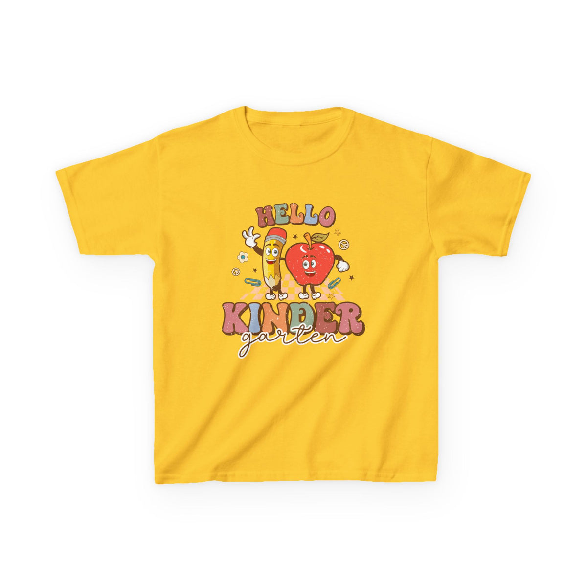 Hello Kindergarten Cute Apple & Pencil Graphic Tee Back-to-School Kids T-Shirt
