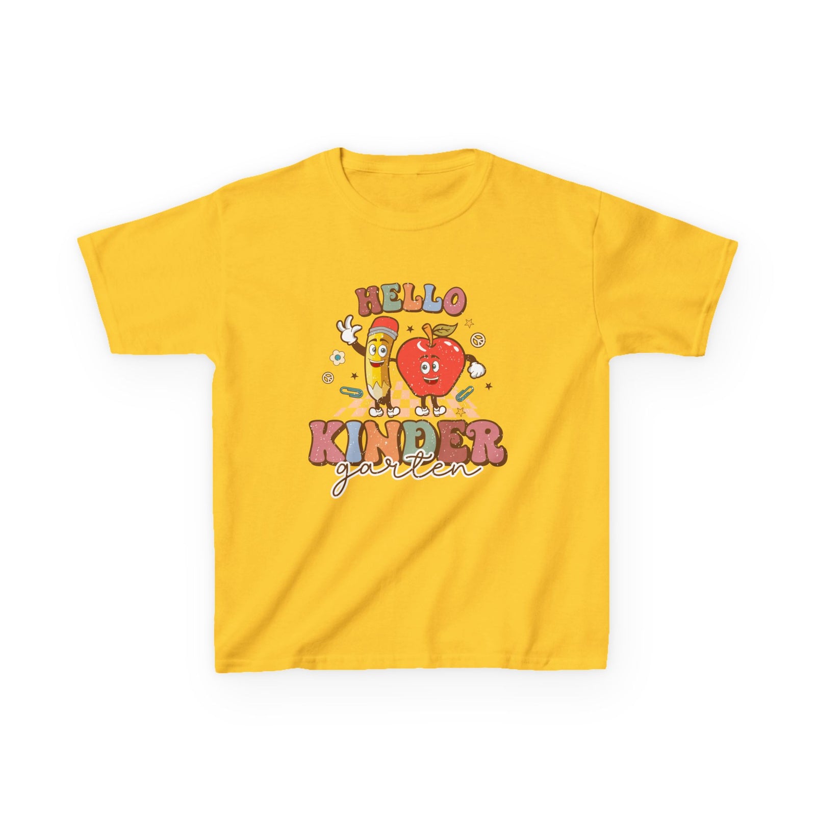 Hello Kindergarten Cute Apple & Pencil Graphic Tee Back-to-School Kids T-Shirt
