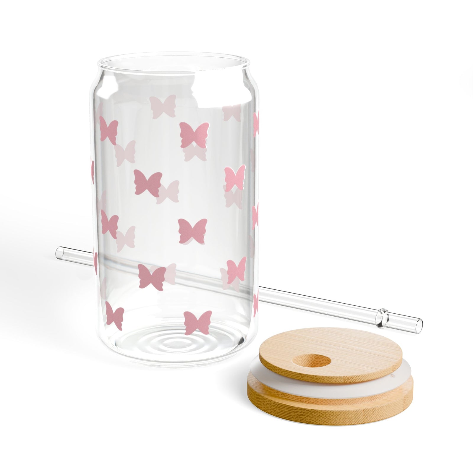 Mini Butterflies Tumbler Sipper Glass 16oz — Reusable Drink Jar with Lid & Straw