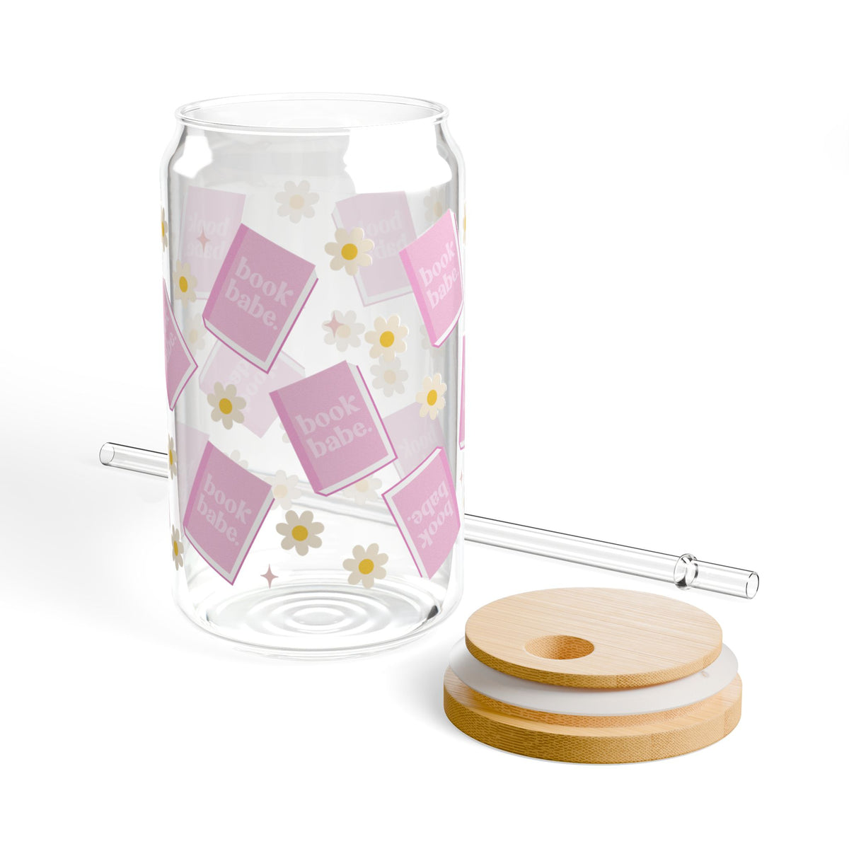 Book Babe Tumbler Sipper Glass 16oz — Reusable Drink Jar with Lid & Straw - Sydney So Sweet