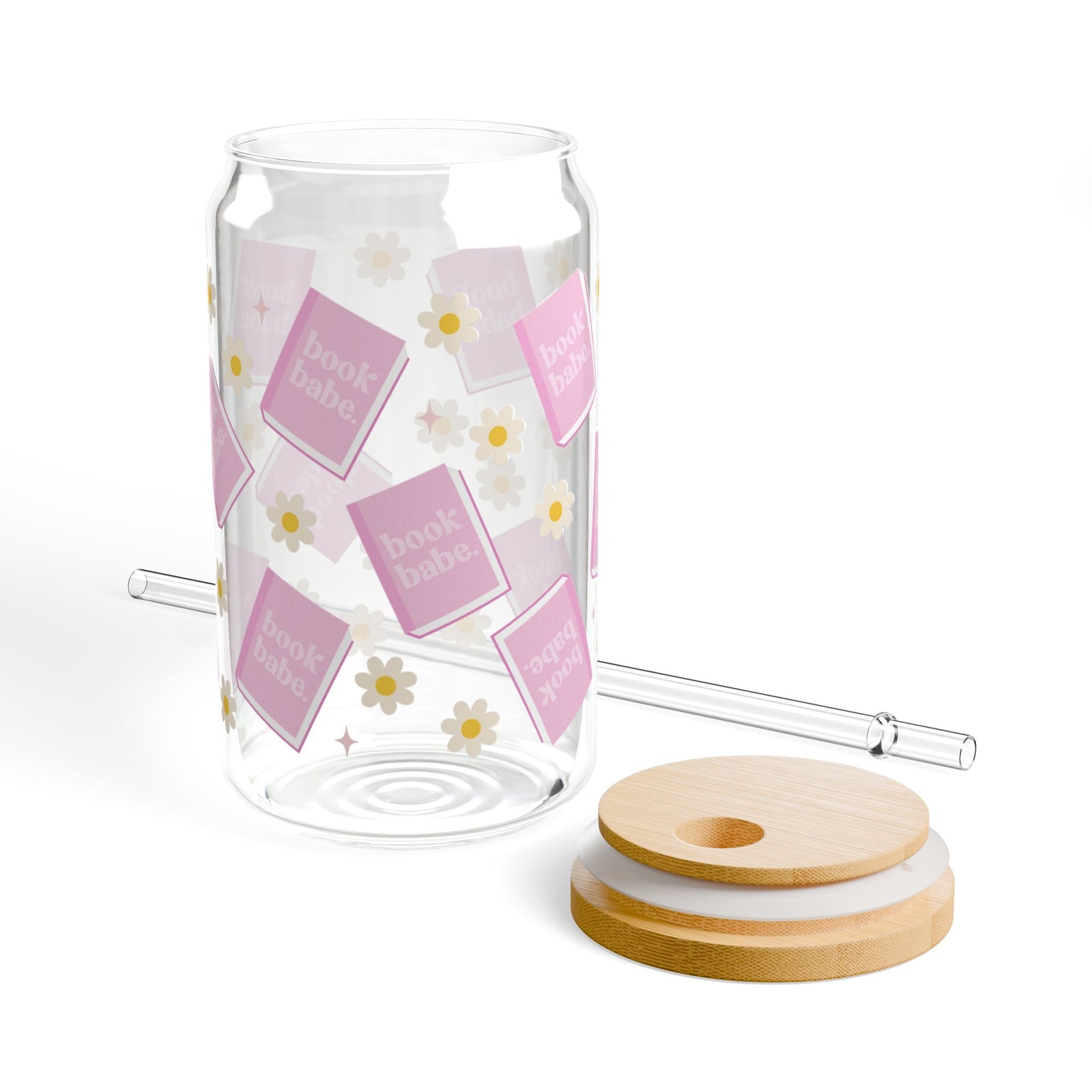 Book Babe Tumbler Sipper Glass 16oz — Reusable Drink Jar with Lid & Straw - Sydney So Sweet