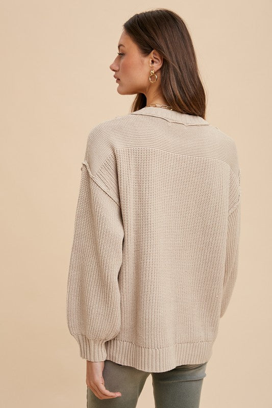 Annie Wear Half Button Ribbed Hem Sweater - Sydney So Sweet