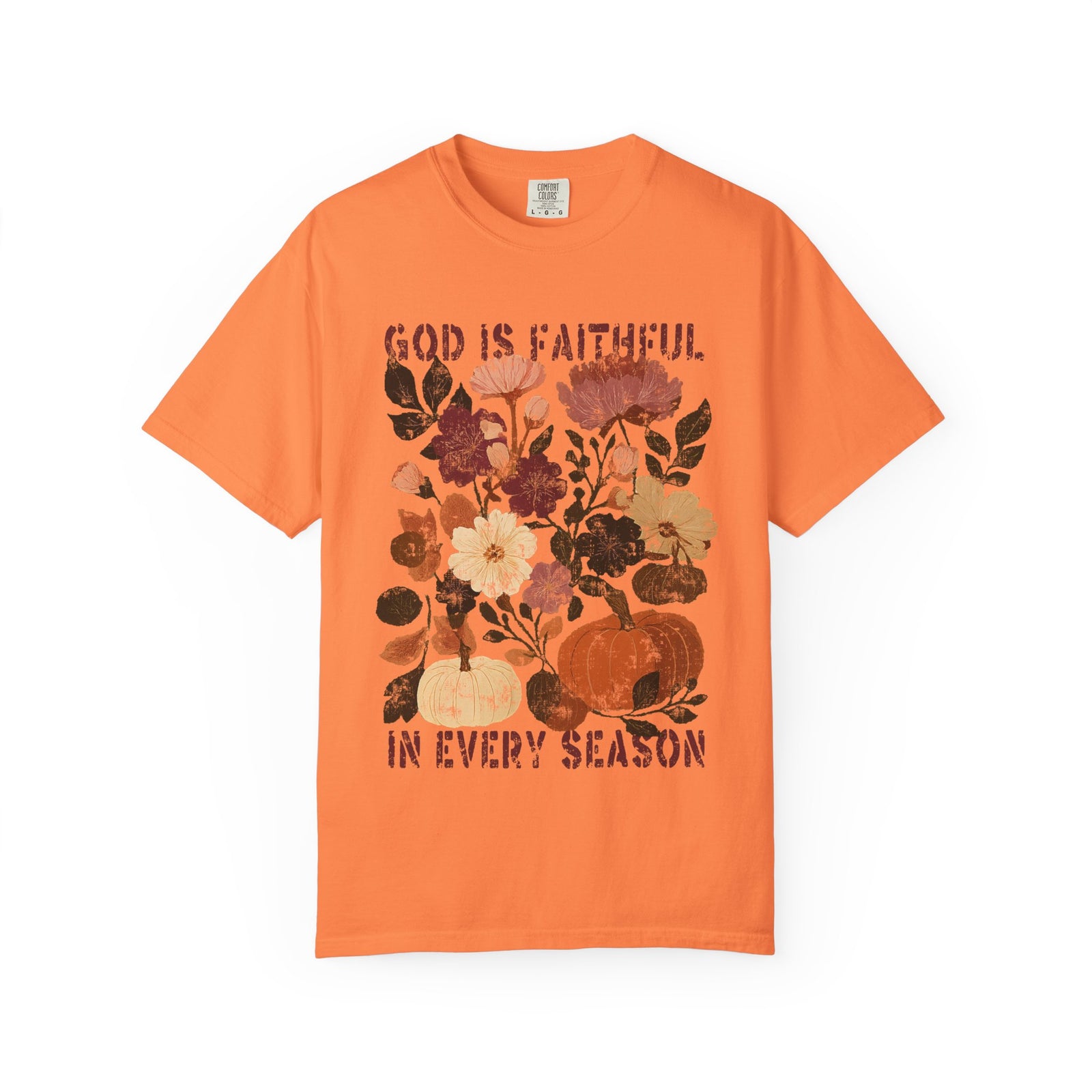 God is Faithful Floral Pumpkin T-Shirt Christian Distressed Fall Graphic Tee