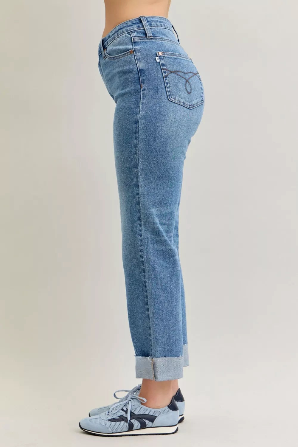 Judy Blue High Waist Bf Criss-cross Mild Destroy Jeans with Single Cuff - Sydney So Sweet