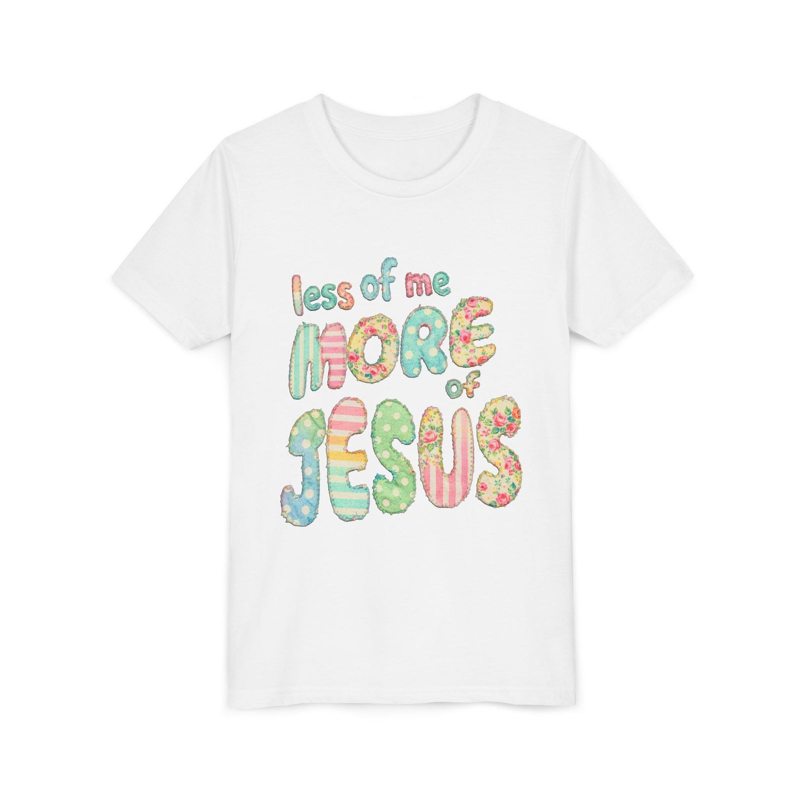 Less of Me More of Jesus Kids T-Shirt Cute Patchwork Youth Christian Graphic Tee