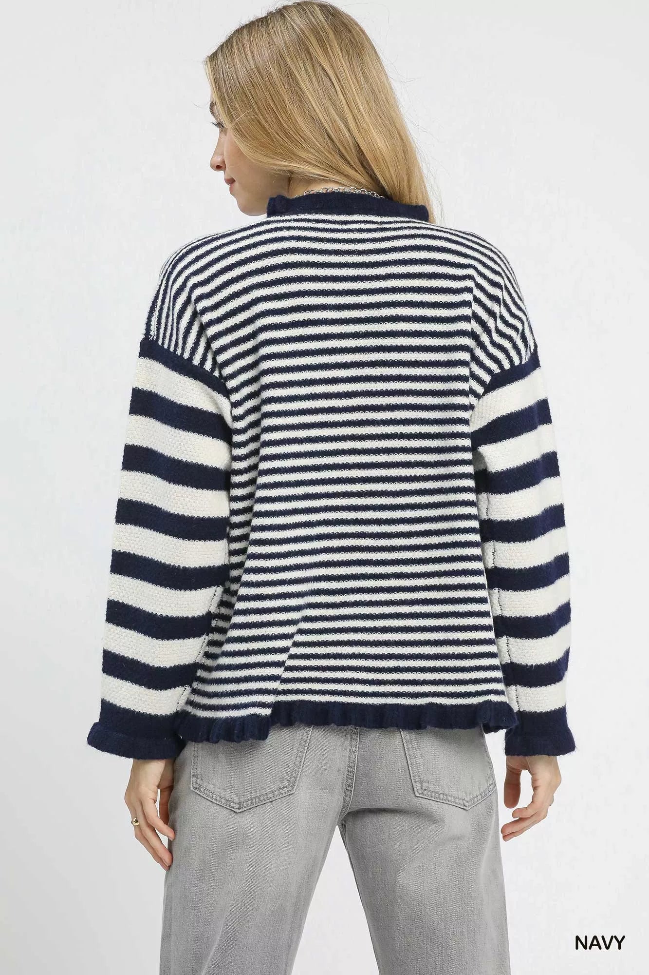 Umgee Ruffle Neck Stripe Sweater - Sydney So Sweet