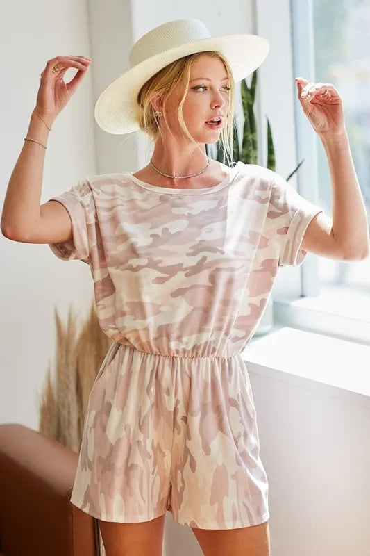 BiBi Camo Print French Terry Romper with Side Pockets - Sydney So Sweet