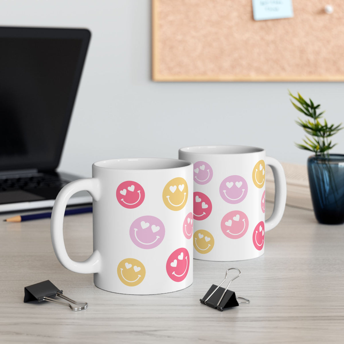Heart Eyes Smiley Face — Cute Pastel Coffee Cup (11oz, 15oz)