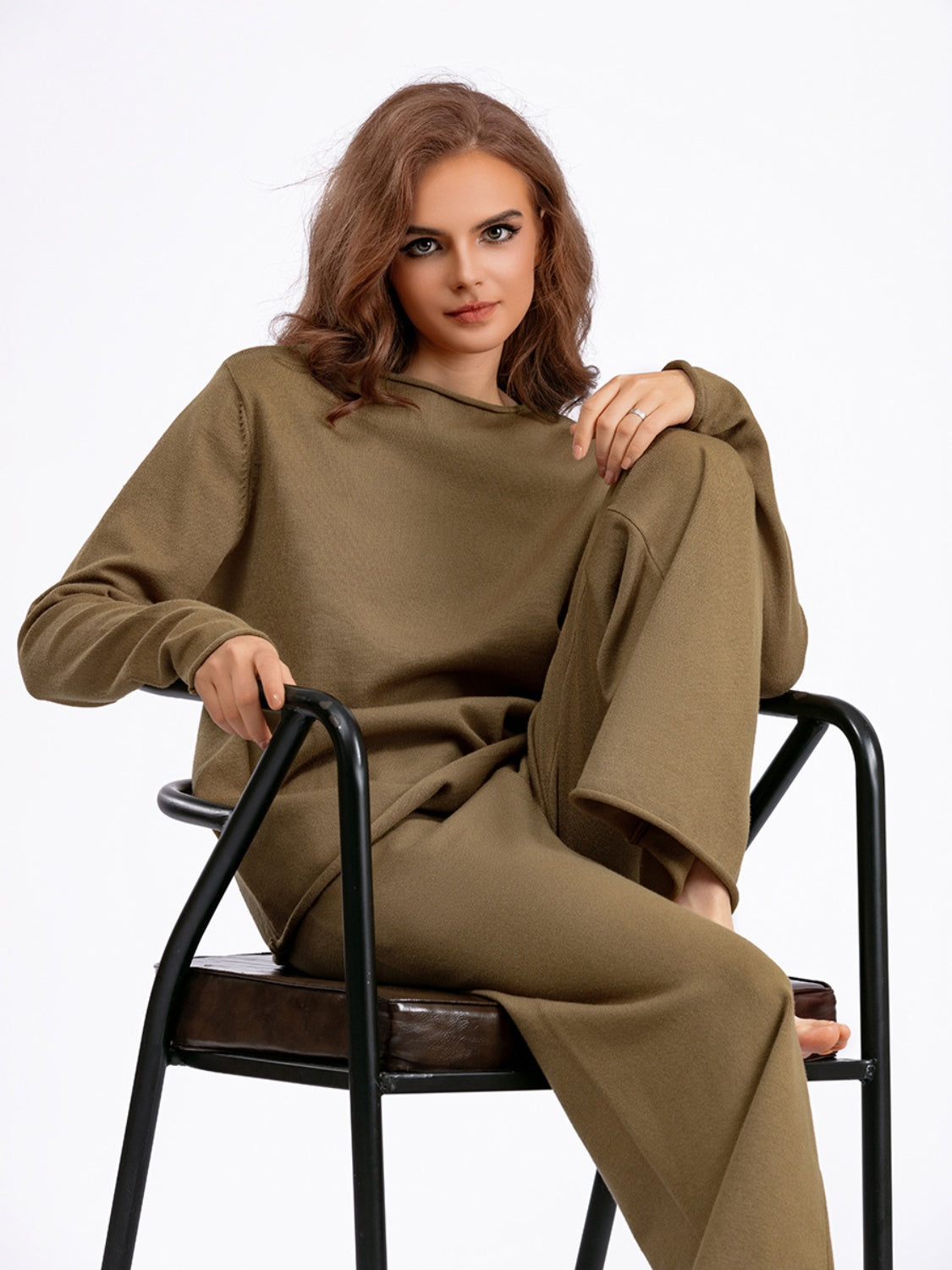 Basic Bae Rolled Round Neck Top and Pants Sweater Set - Sydney So Sweet