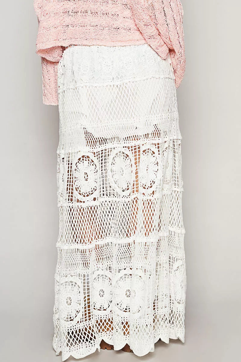 POL Crochet Floral Flared Skirt with Elastic Waist Band - Sydney So Sweet