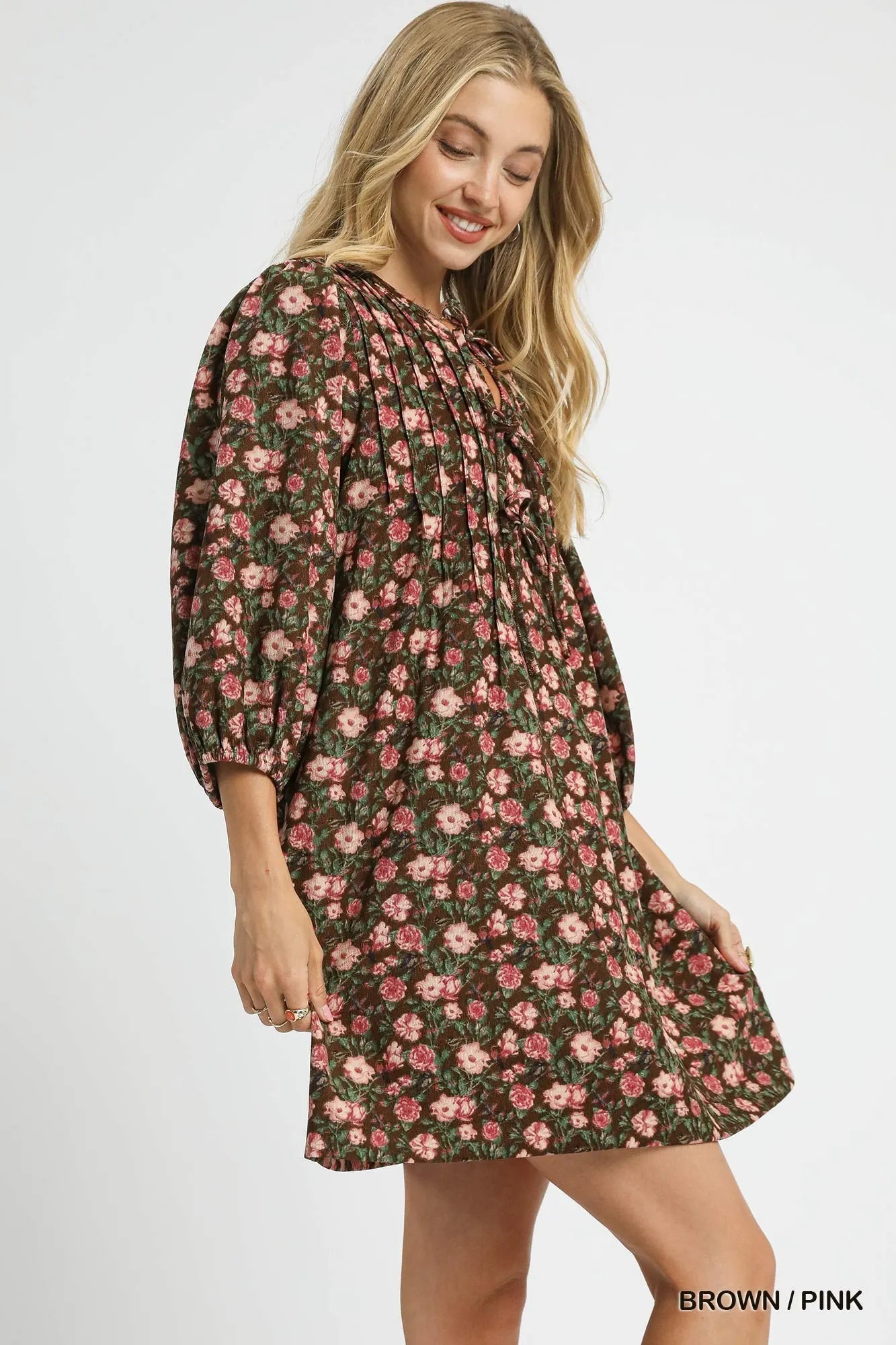 Umgee Floral Tie-Neck Babydoll Dress - Sydney So Sweet