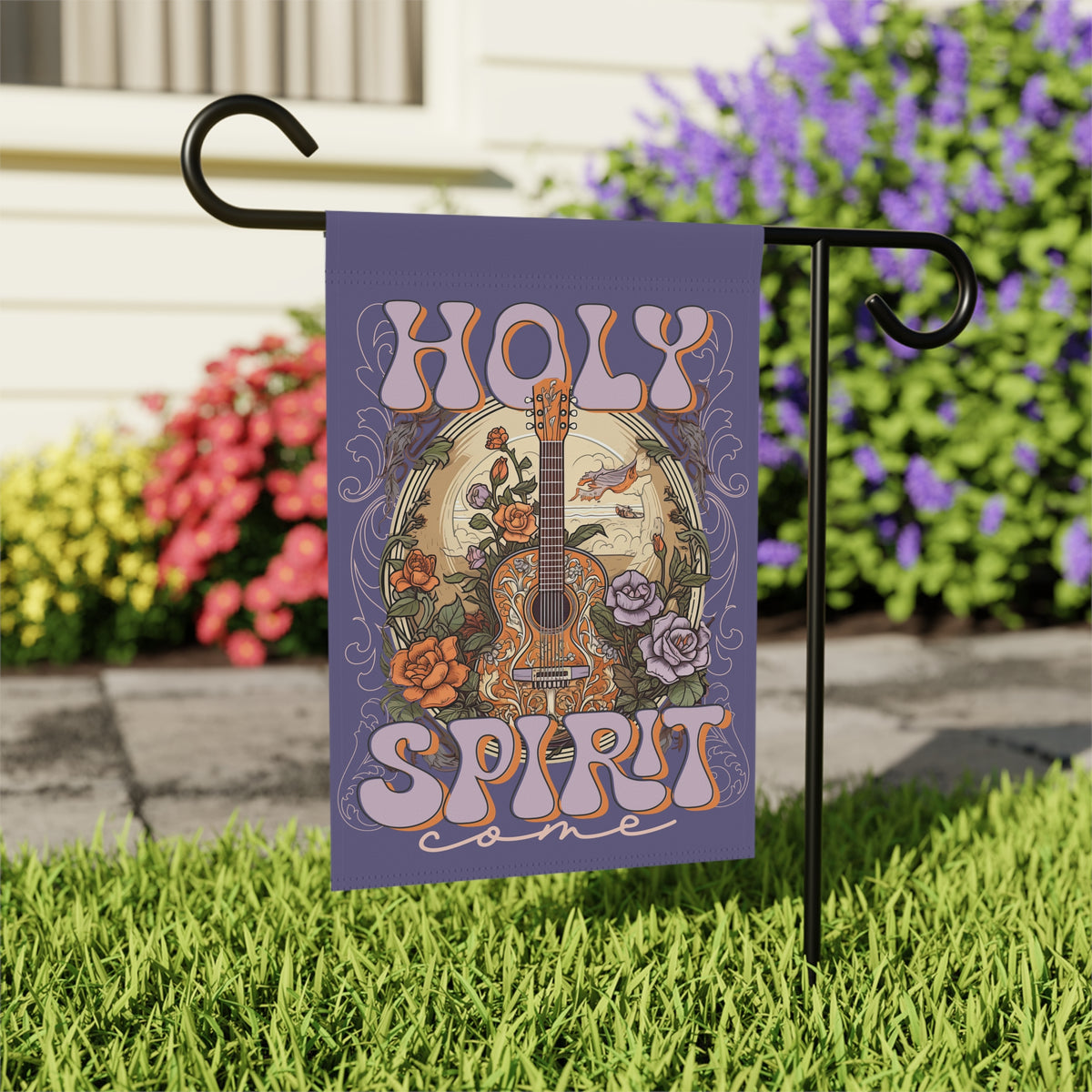 Holy Spirit Come Garden Flag Floral Guitar Religious House Banner