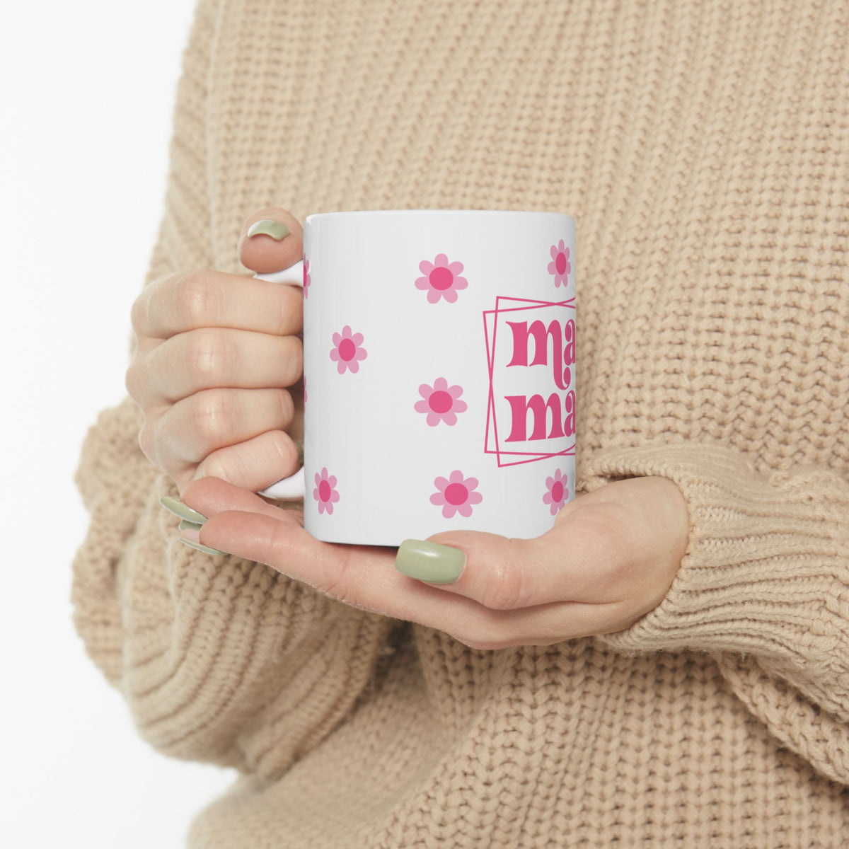 Mama Pink Flower Cute Ceramic Mug Coffee Cup (11oz & 15oz)