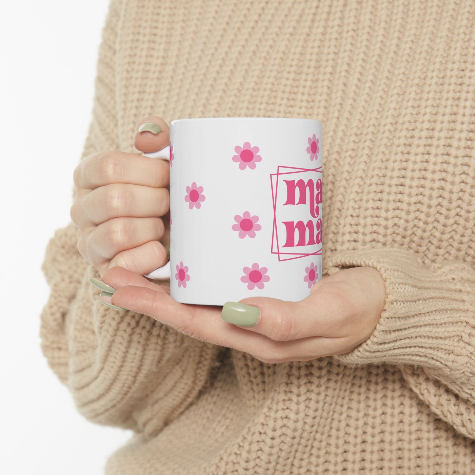 Mama Pink Flower Cute Ceramic Mug Coffee Cup (11oz & 15oz)