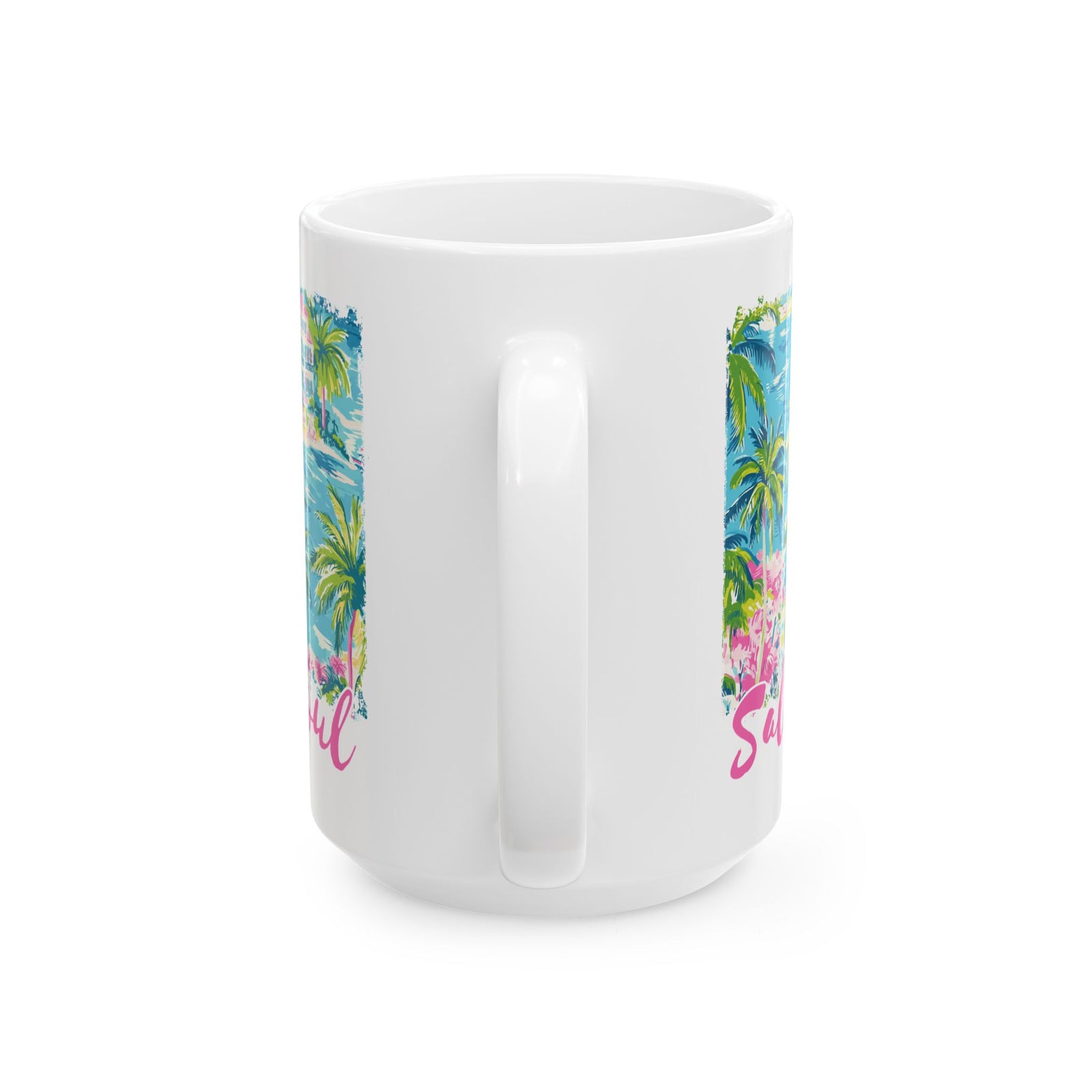 Salty Soul Beachy Palm Print Cute Ceramic Mug Coffee Cup (11oz & 15oz)