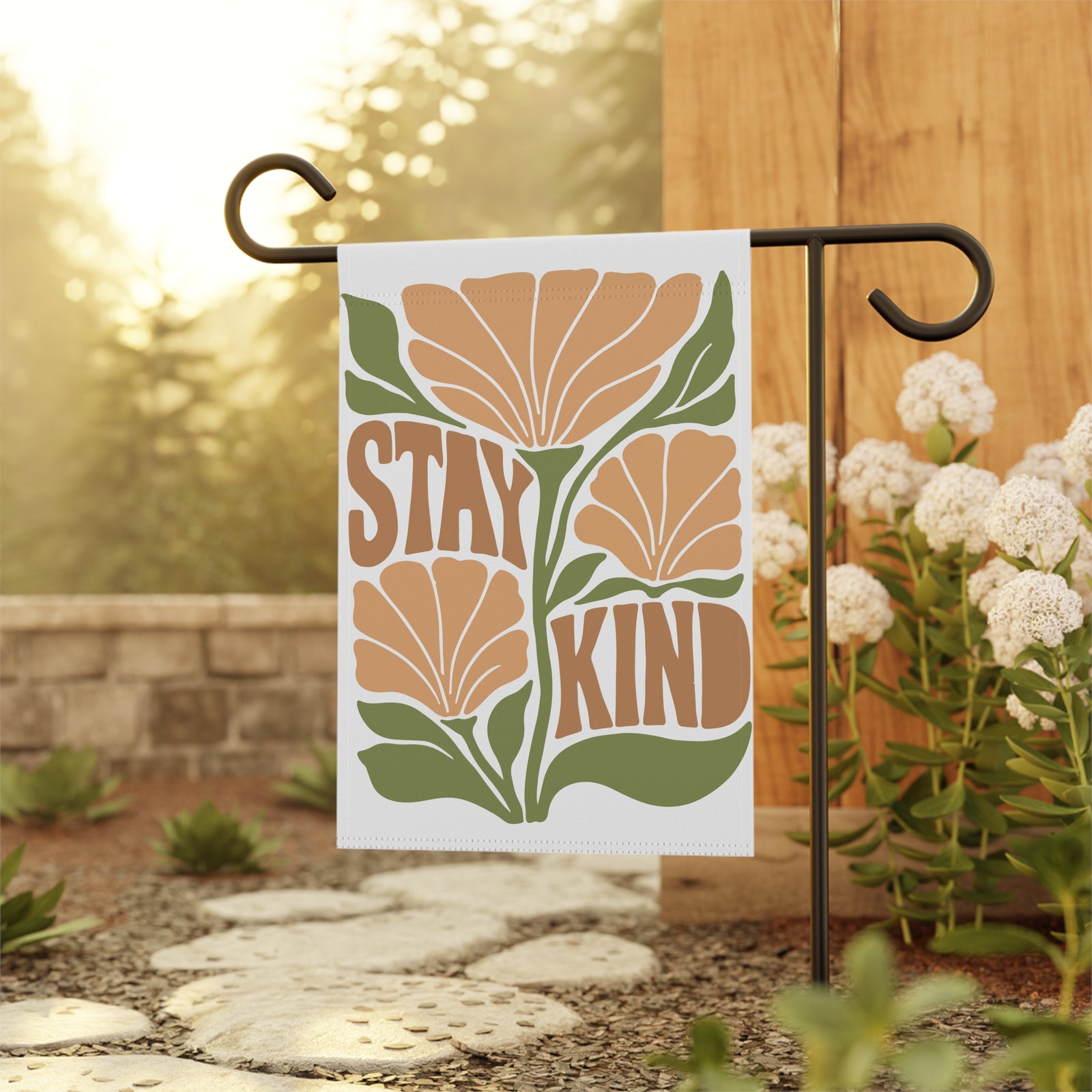 Stay Kind Floral Garden Flag Retro Flower House Banner for Porch & Yard