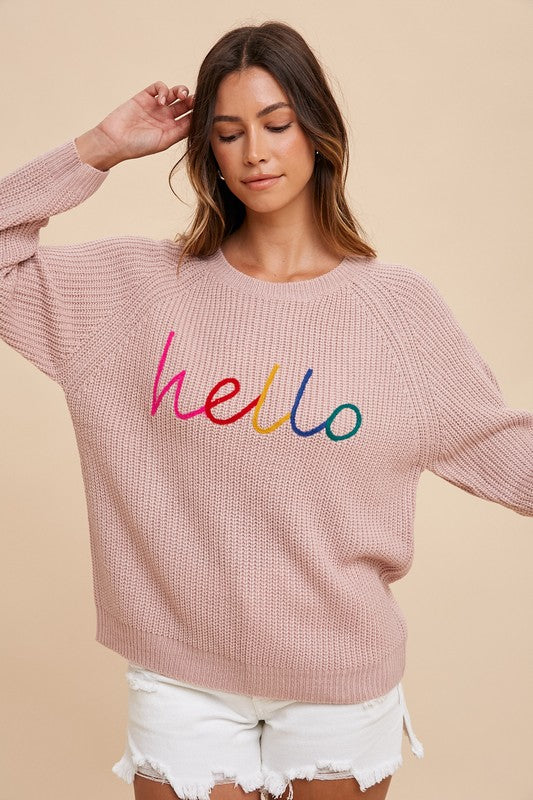 Annie Wear HELLO Embroidered Raglan Sleeve Sweater - Sydney So Sweet