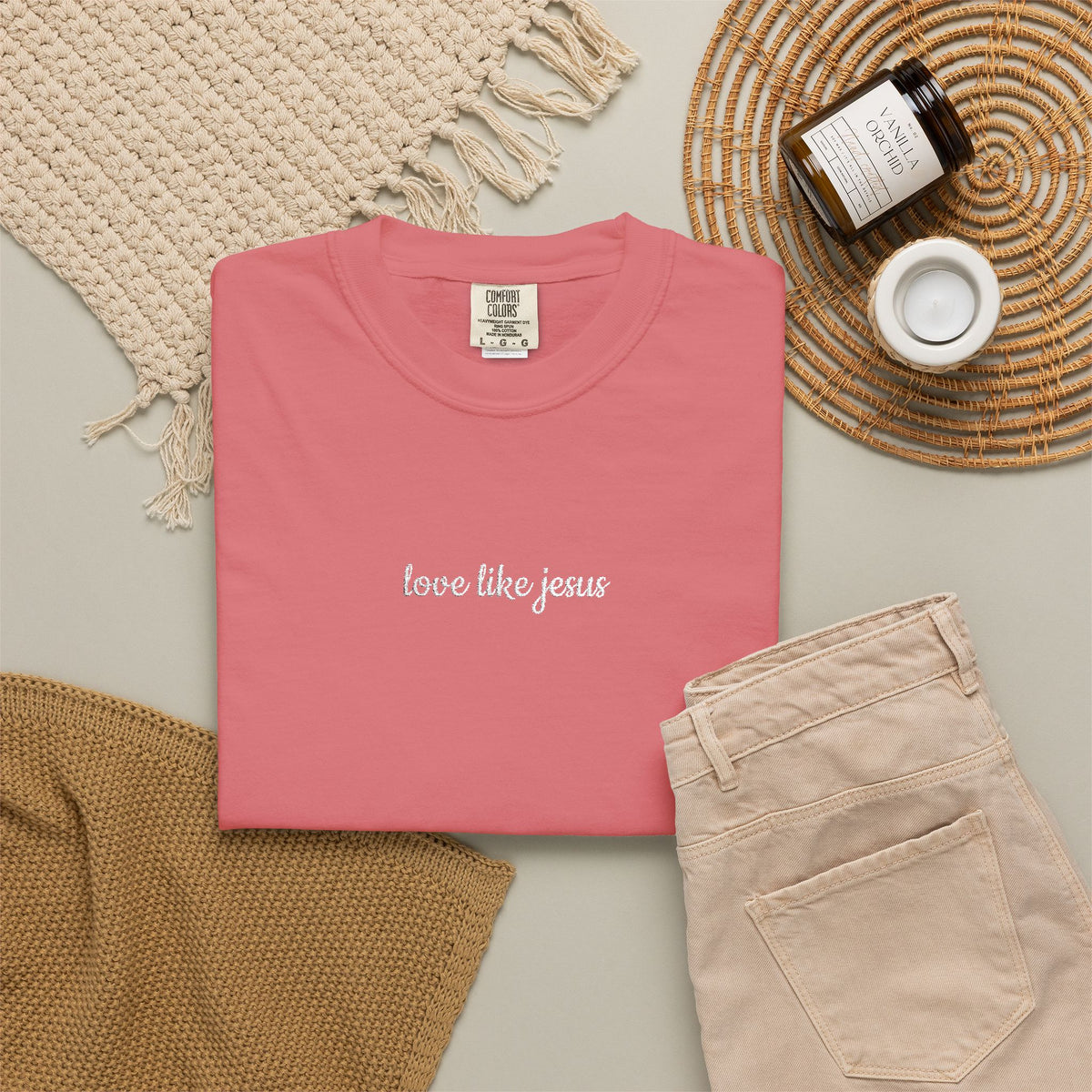 Love Like Jesus Embroidered Script Tee Christian T-Shirt