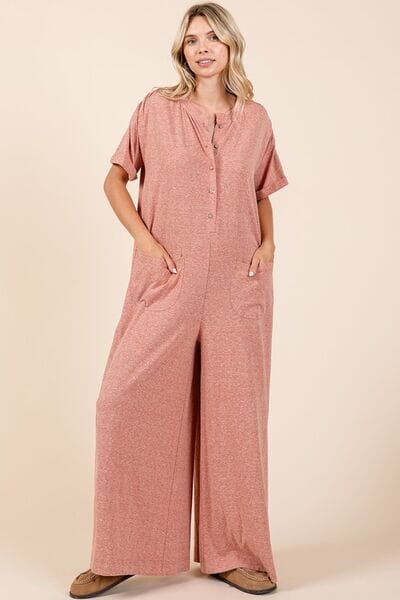 Mittoshop Button Detail Short Sleeve Wide Leg Jumpsuit - Sydney So Sweet
