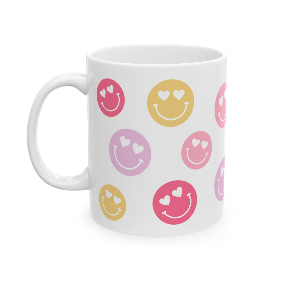 Heart Eyes Smiley Face — Cute Pastel Coffee Cup (11oz, 15oz)