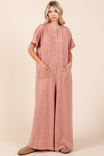 Mittoshop Button Detail Short Sleeve Wide Leg Jumpsuit - Sydney So Sweet