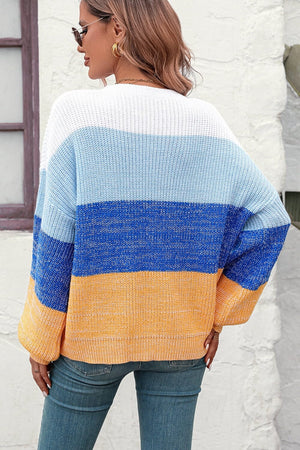 Round Neck Color Block Ribbed Pullover Sweater - Sydney So Sweet