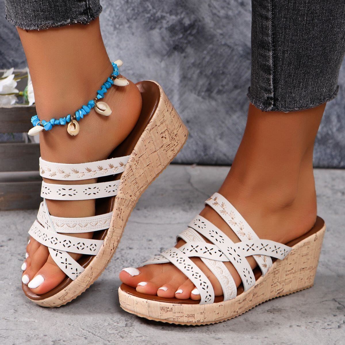 PU Leather Crisscross Wedge Sandals - Sydney So Sweet