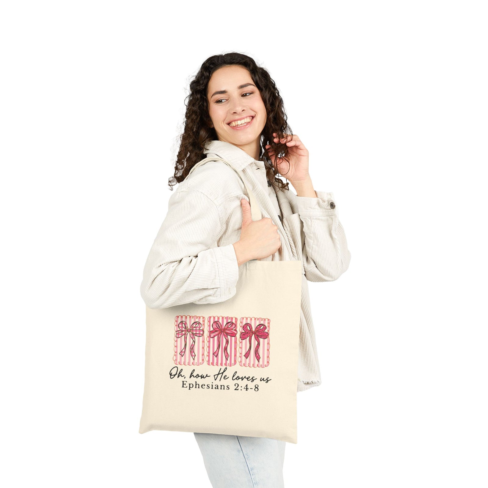 Oh How He Loves Us Ephesians 2:4-8 Christian Cotton Canvas Tote Bag