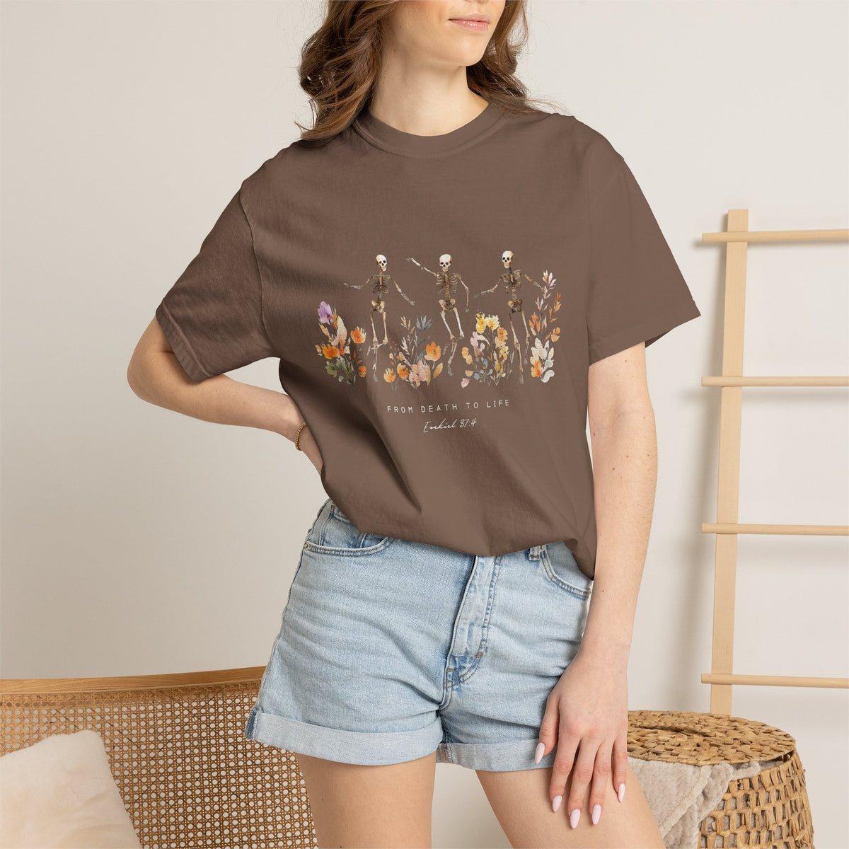 Floral Skeletons From Death to Life T-Shirt Halloween Christian Graphic Tee