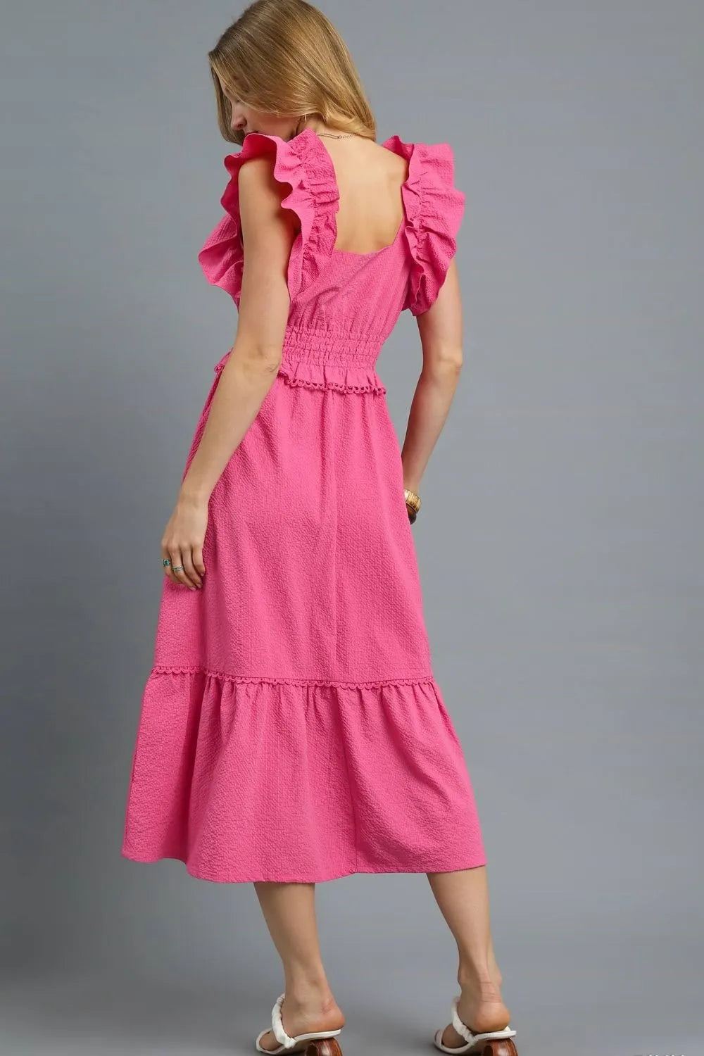 Umgee V-Neck Ruffled Cap Sleeve Midi Dress - Sydney So Sweet