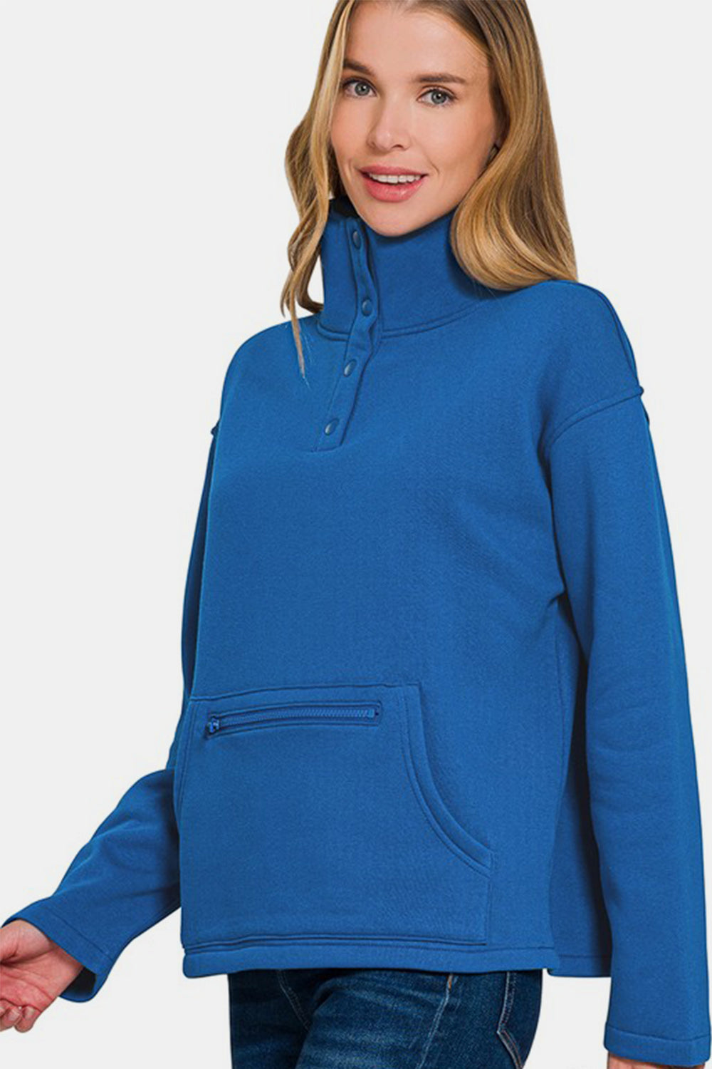 Zenana Turtleneck Half Snap Fleece Sweatshirt - Sydney So Sweet