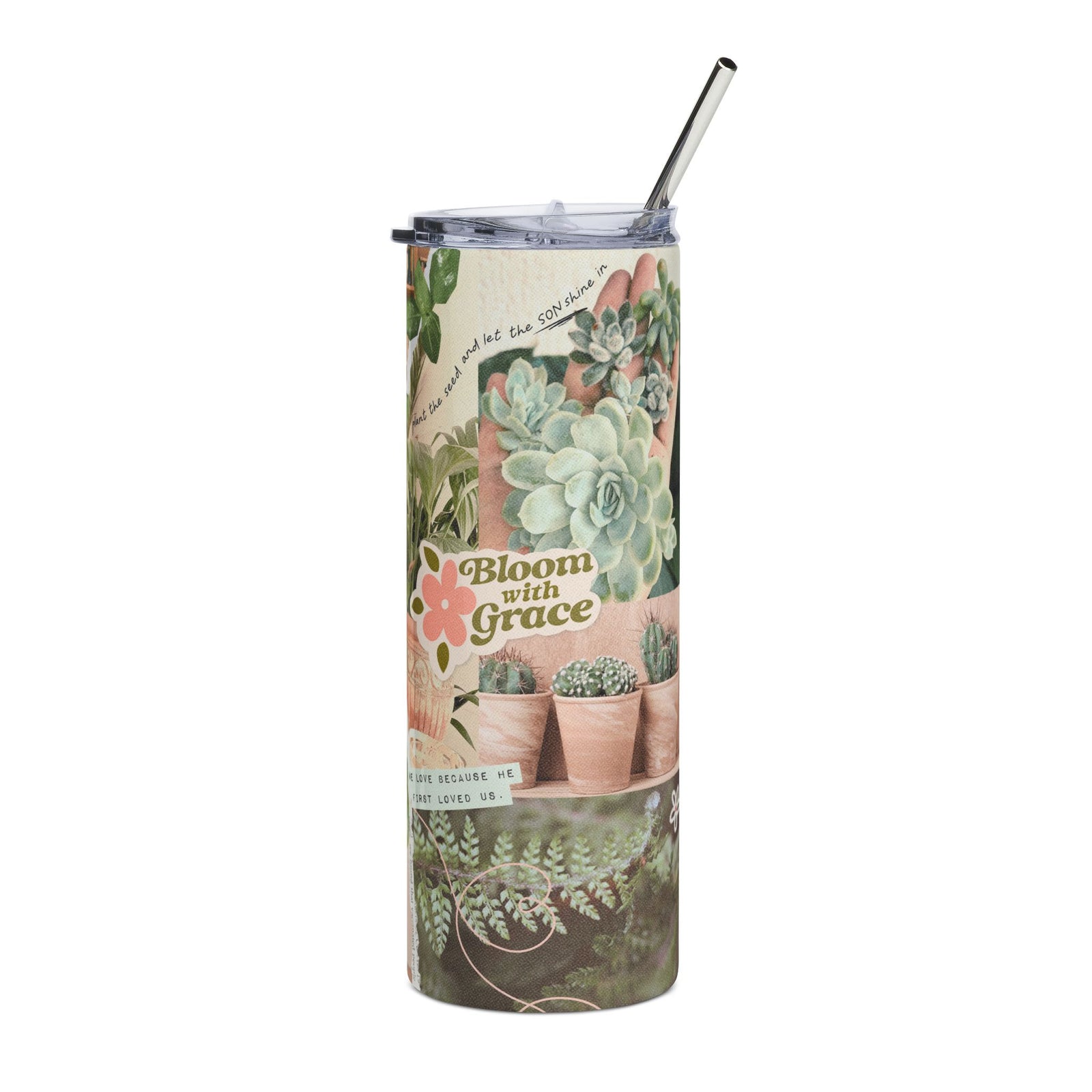 Bloom With Grace Succulent Floral Design 20oz Stainless Tumbler Water Bottle