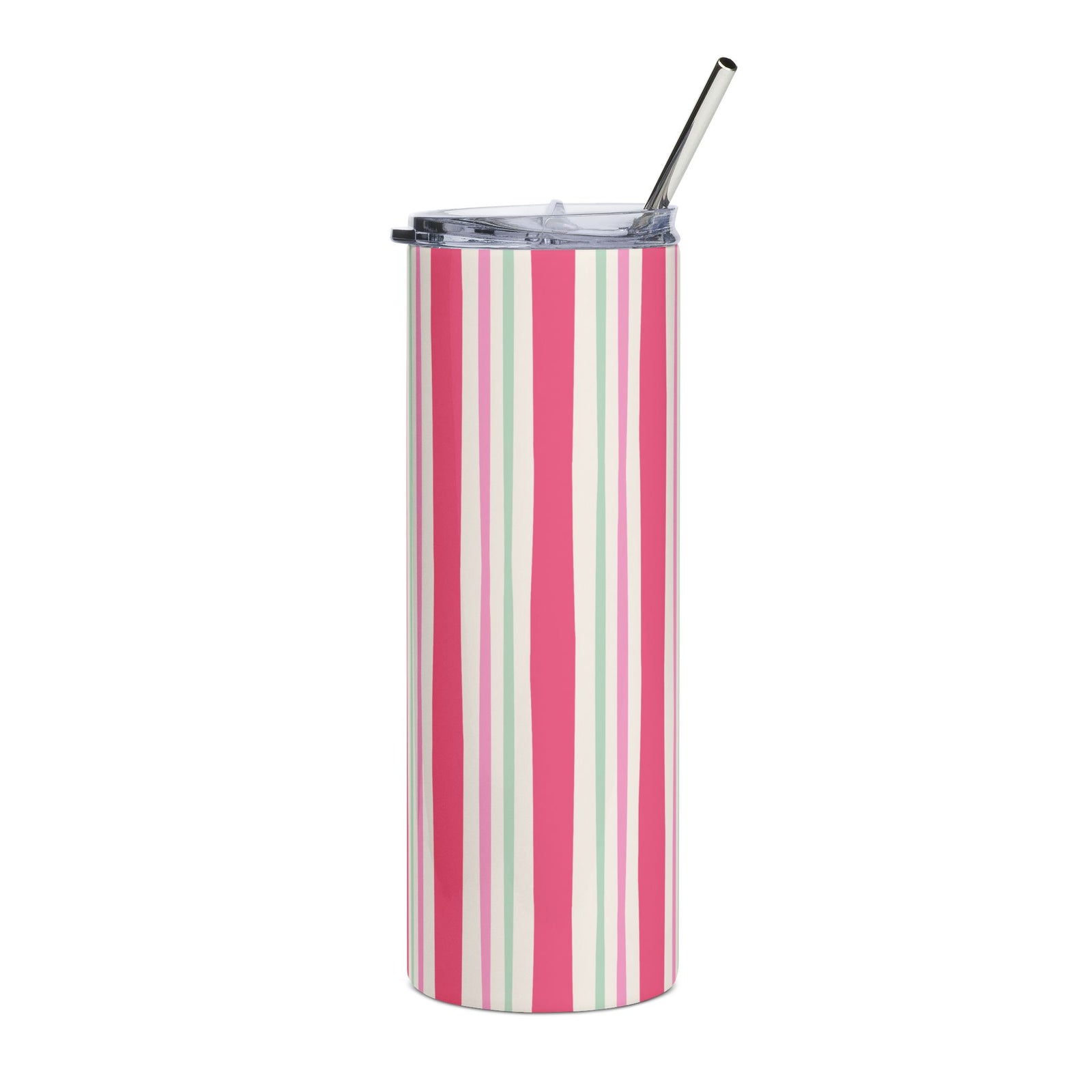 Preppy Pink Stripe 20oz Stainless Steel Tumbler Insulated Skinny Travel Cup