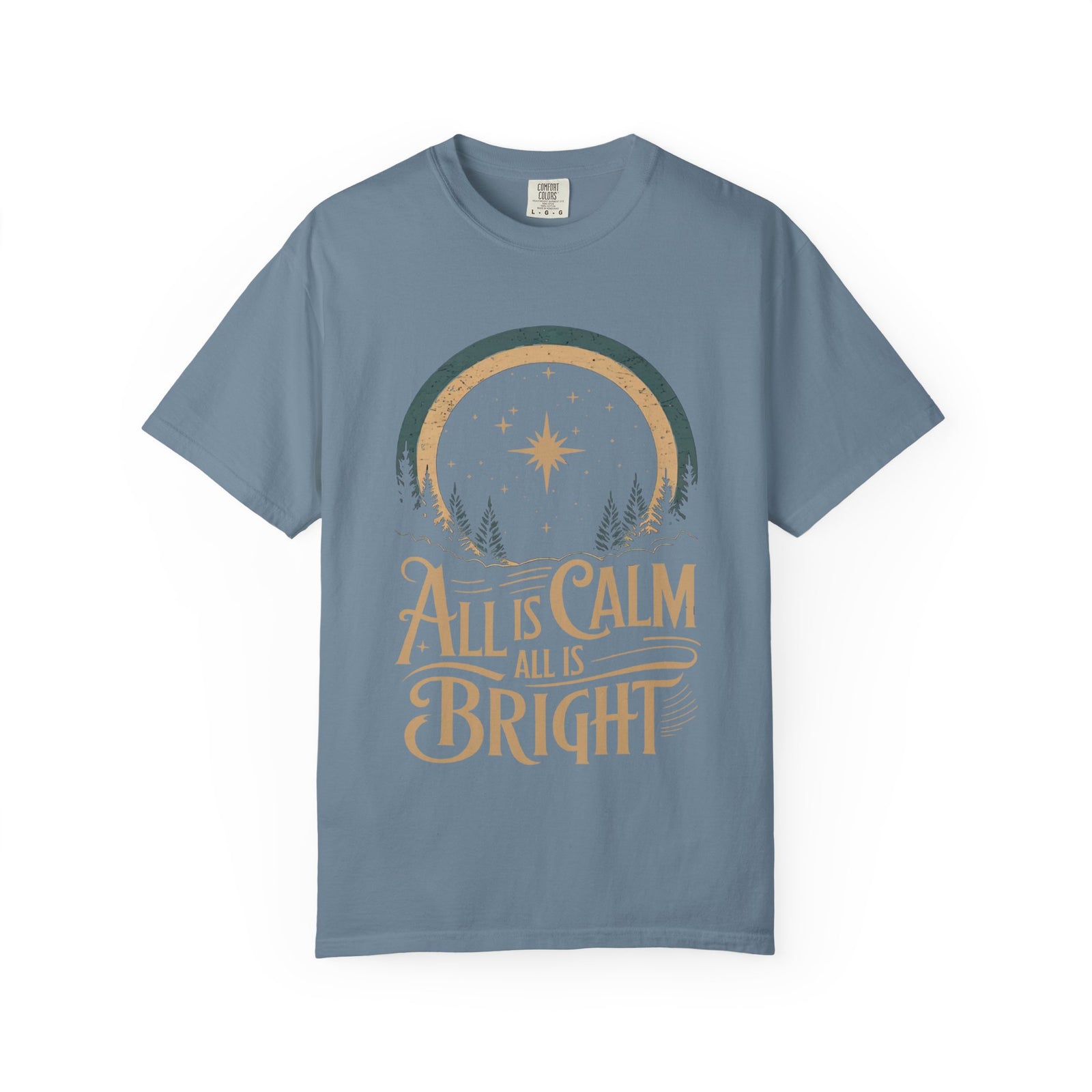 All Is Calm & Bright Christmas Eve Distressed T-Shirt Christian Graphic Tee