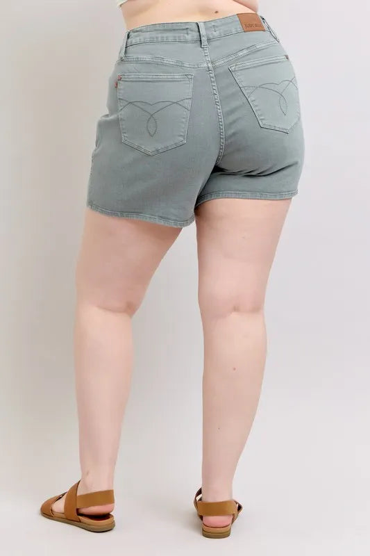 Judy Blue Full Size Hw Garment Dyed & Back Pkt Embroidery Shorts Plus Size - Sydney So Sweet