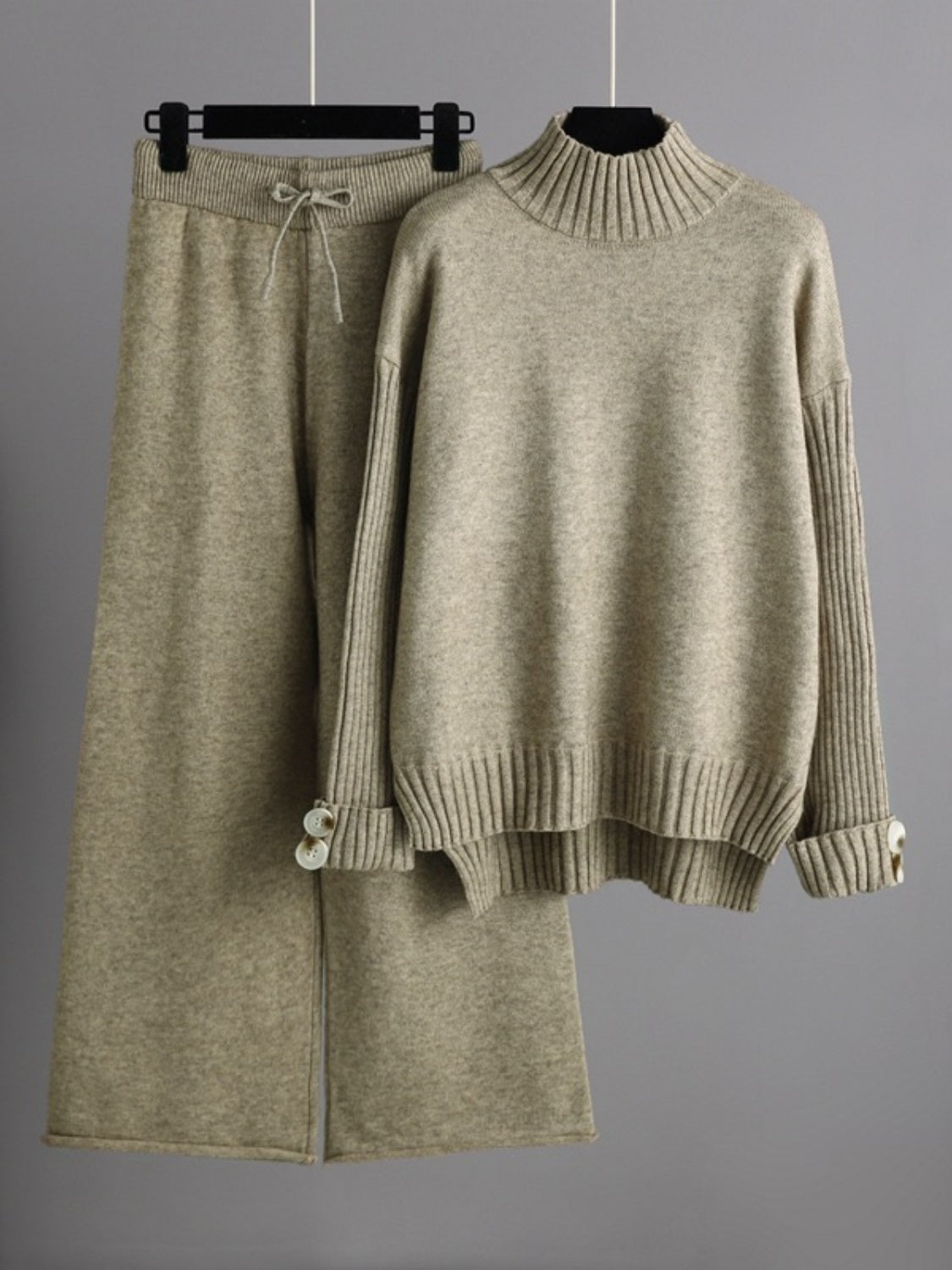 Basic Bae High- Low Turtleneck Long Sleeve Top and Pants Sweater Set - Sydney So Sweet