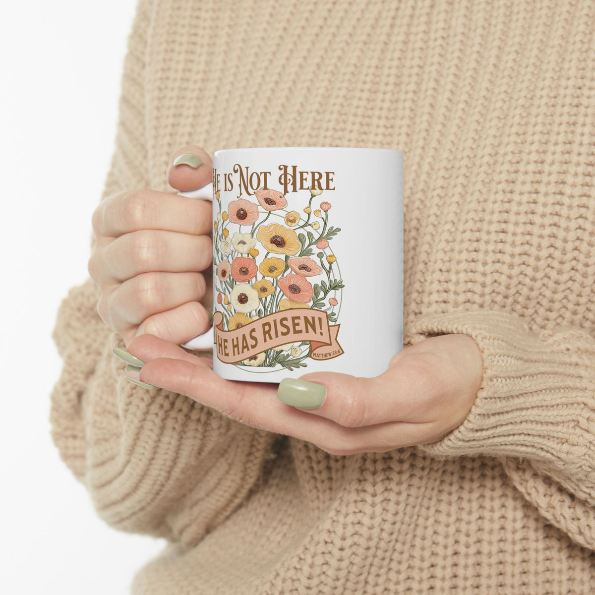 He is Not Here He Has Risen Easter Christian Ceramic Mug Coffee Cup (11oz & 15oz)