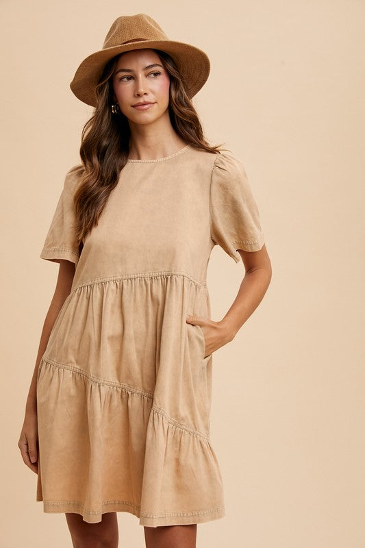 Annie Wear Mineral Washed Round Neck Short Sleeve Denim Dress - Sydney So Sweet