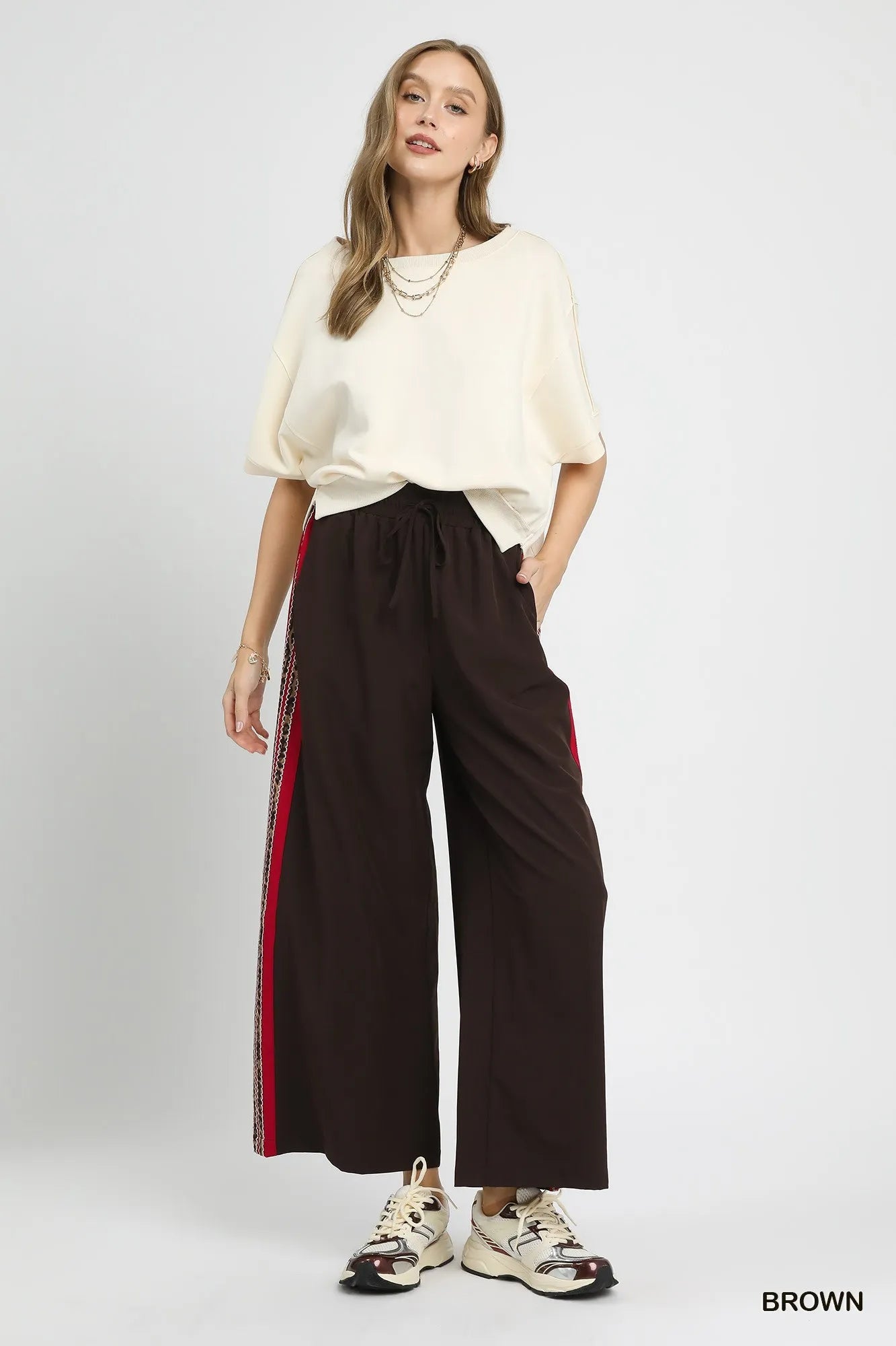 Umgee Wide Leg Pants with Contrast Side Trim - Sydney So Sweet