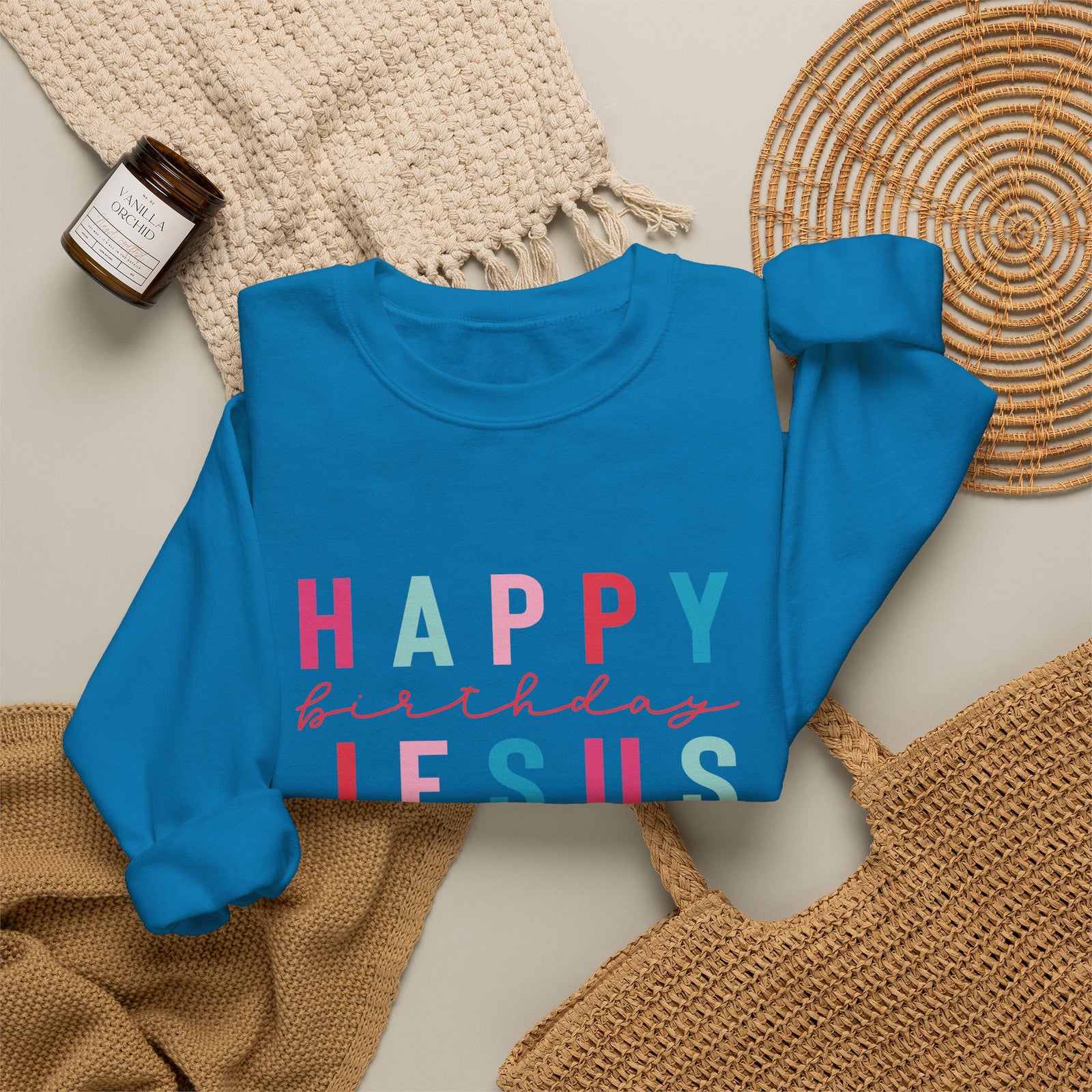 Happy Birthday Jesus Christmas Season Colorful Crewneck Unisex Sweatshirt