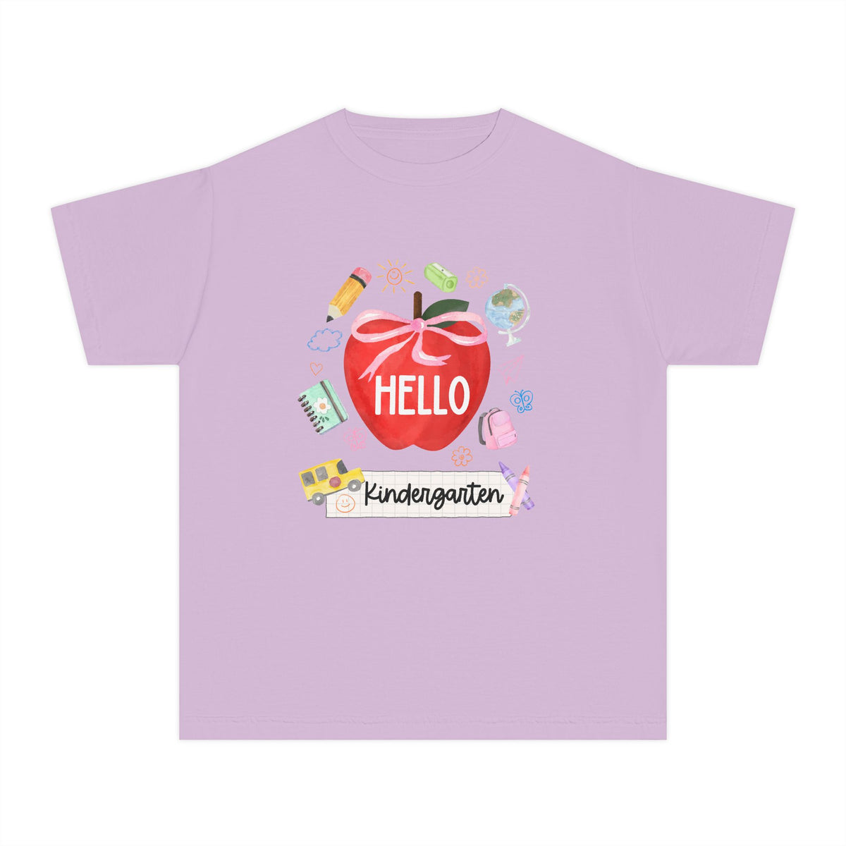 Hello Kindergarten Preppy Coquette Apple Graphic Tee Back to School Kindergarten T-Shirt