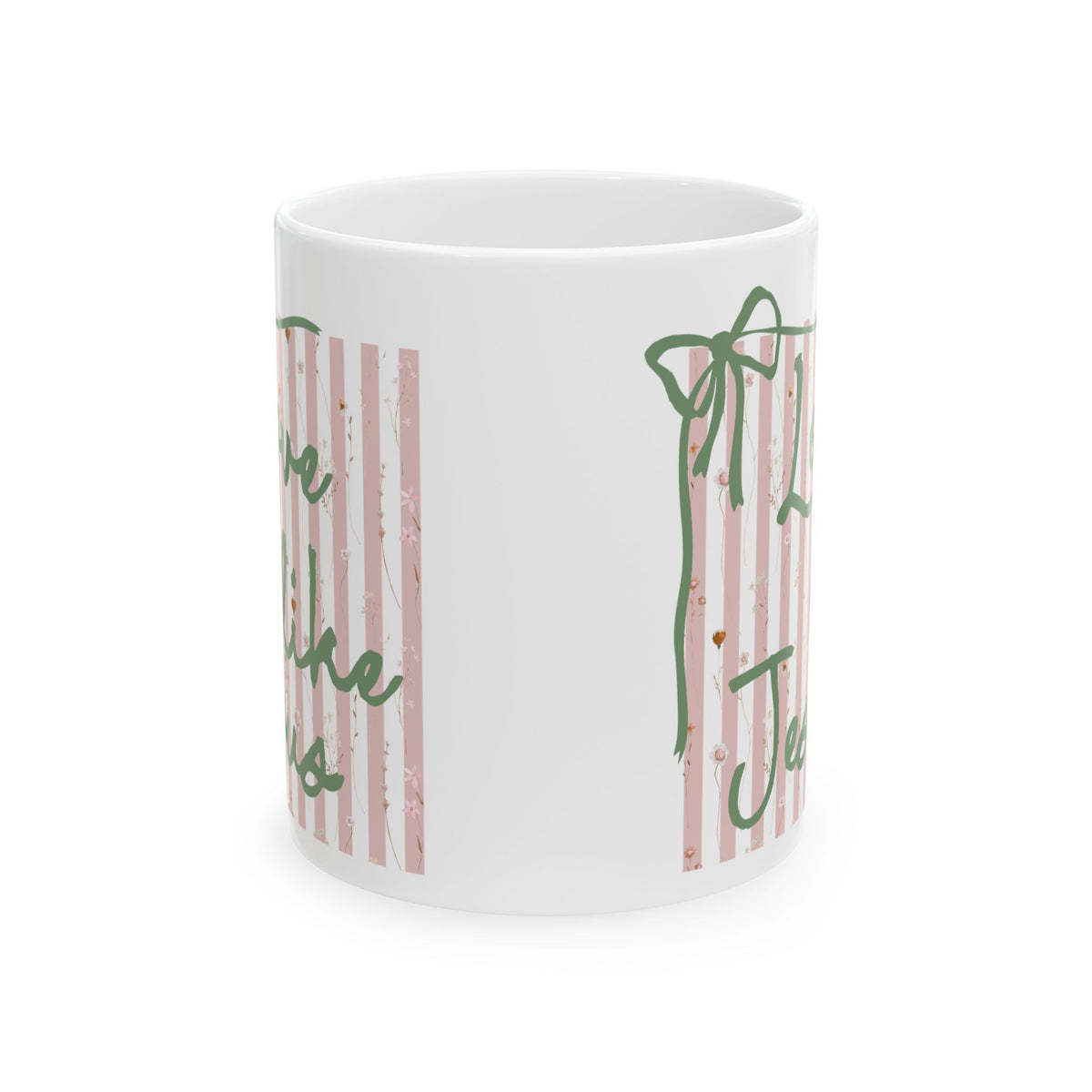 Love Like Jesus Pink Stripe Inspirational Ceramic Mug Coffee Cup (11oz & 15oz)