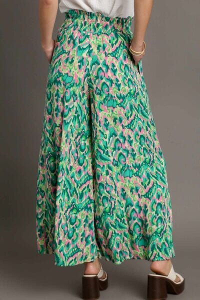Umgee Full Size Mixed Print High Waist Wide Leg Pants Plus Size - Sydney So Sweet
