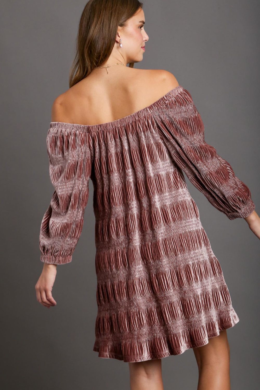 Umgee Off-Shoulder Balloon Sleeve Velvet Mini Dress - Sydney So Sweet