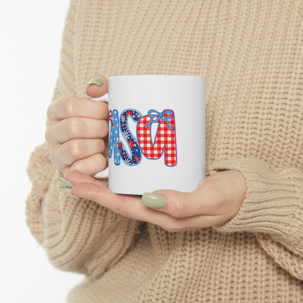 USA Coquette Bow Patriotic Cute Ceramic Mug Coffee Cup (11oz & 15oz)