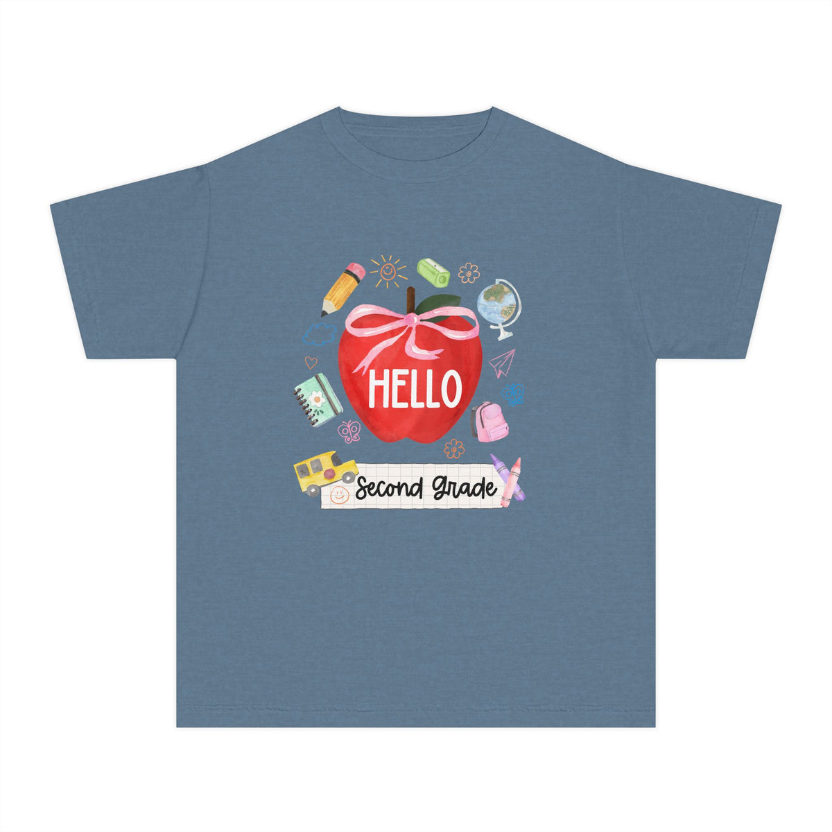 Hello Second Grade Preppy Coquette Apple Graphic Tee Back to School 2nd Grade T-Shirt