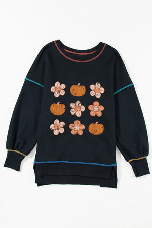 Pumpkin & Flower Graphic Long Sleeve Sweatshirt - Sydney So Sweet