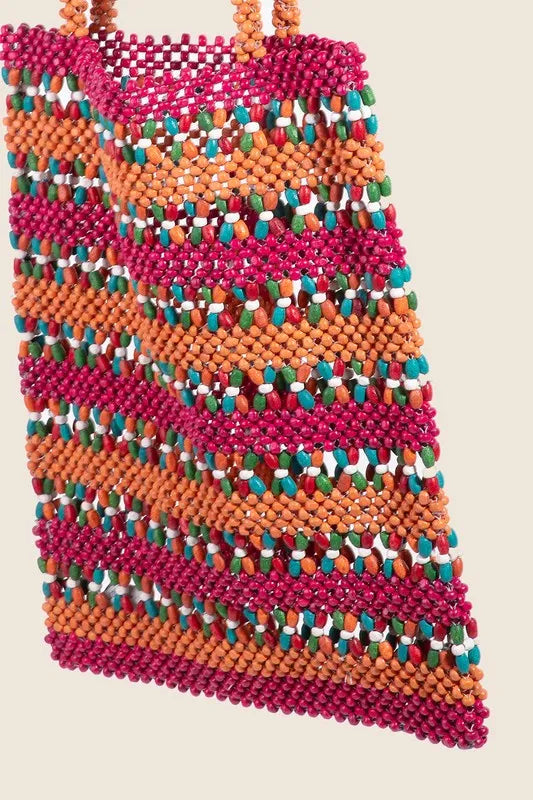 Fame Contrast Wooden Beaded Tote Bag - Sydney So Sweet