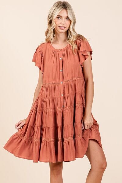 Mittoshop Lace Detail Ruffled Button Down Tiered Dress - Sydney So Sweet